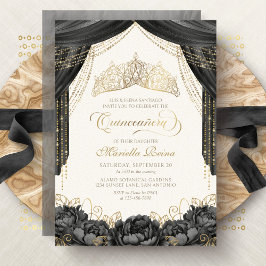 Modern Black Blommigt Tiara Quinceanera Inbjudningar