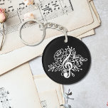 Modern Black Blommigt Treble Clef Music<br><div class="desc">Den moderna Black Blommigt Treble Clef-nyckelkedjan med en söt illustration av en tredubbel klyva och blommor. Underbar gåva till musiker,  musiklärare i älskare eller musiklärare - eller som gåva eller reklamartiklar till en musikbutik eller musikskola.</div>