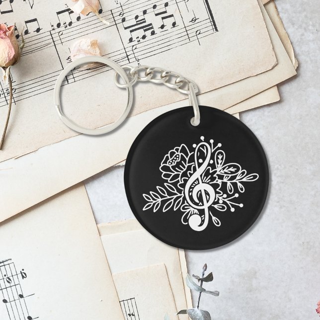 Modern Black Blommigt Treble Clef Music (Skapare uppladdad)