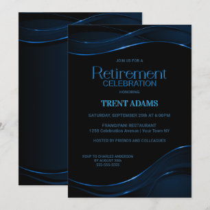 Modern Black Blue Pension Firande Inbjudningar