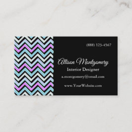 Modern Black, Blue, White och Rosa Chevron Patter Visitkort