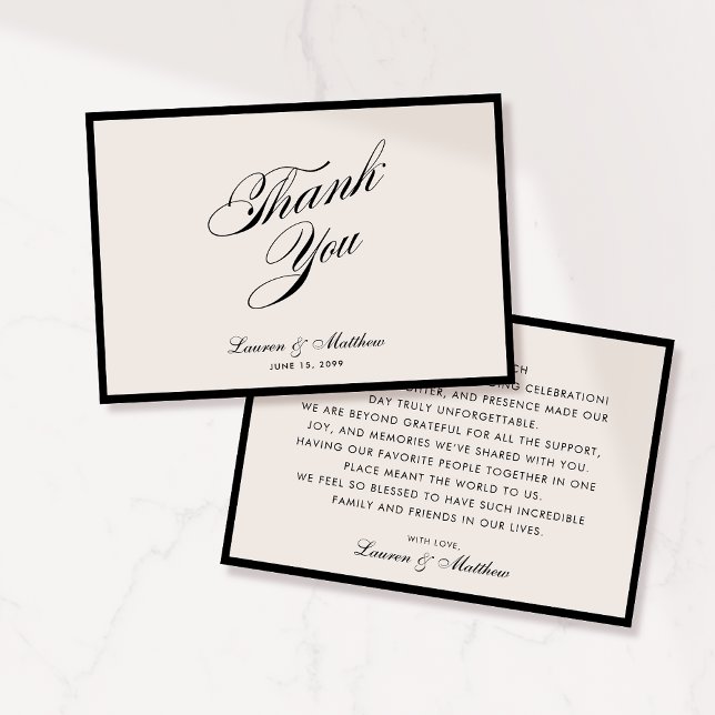 Modern Black Border Ivory Wedding Thank You Card Inbjudningar (Skapare uppladdad)