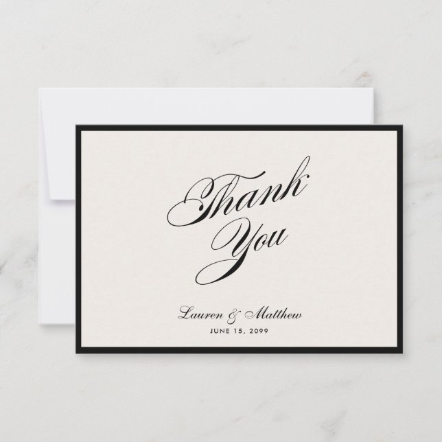 Modern Black Border Ivory Wedding Thank You Card Inbjudningar (Framsida)