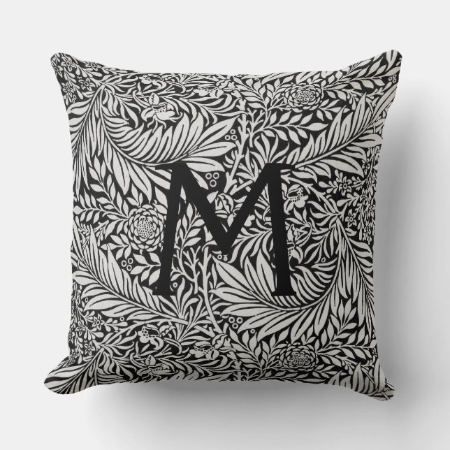 Modern Black Botanical Monogram Kudde (Framsida)