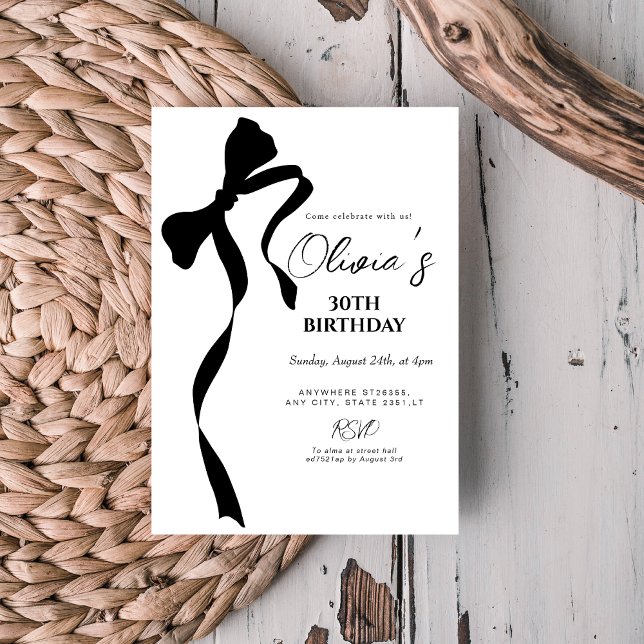 Modern black bow 30th birthday party invitation inbjudningar (Skapare uppladdad)