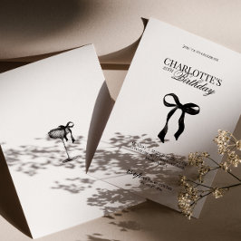 Modern Black Bow Birthday Invitation Inbjudningar