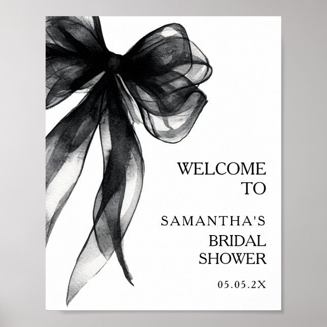 Modern Black Bow Bridal Shower Welcome Sign Poster (Framsidan)
