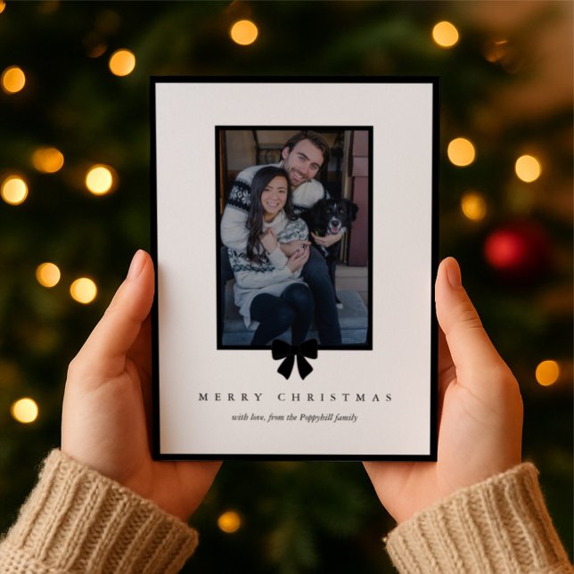 Modern Black Bow Christmas Photo Julkort (Skapare uppladdad)