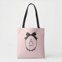 Modern Black Bow Elegant  Rosa Monogram