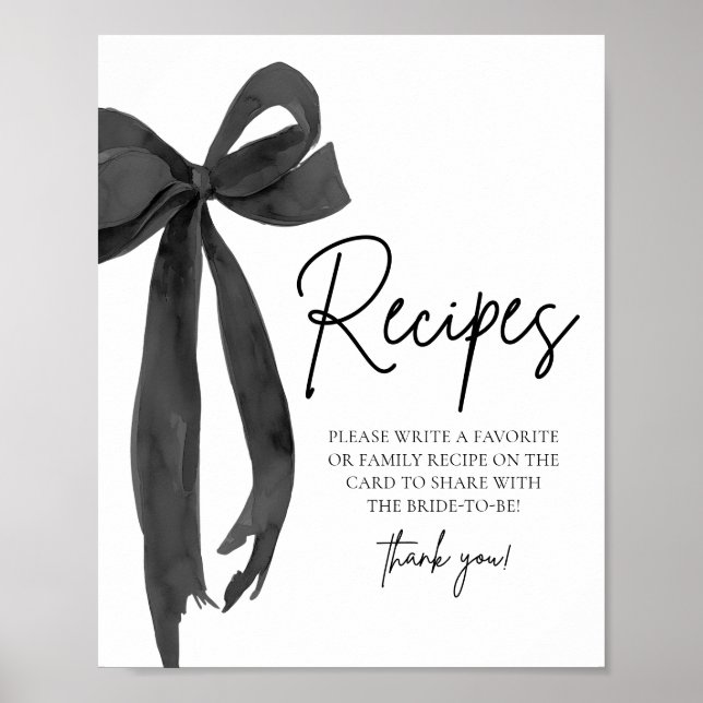 Modern Black Bow, hon Gifter sig Recept Sign Poster (Framsidan)
