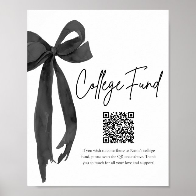 Modern Black Bow QR Code College Fund Studenten Poster (Framsidan)