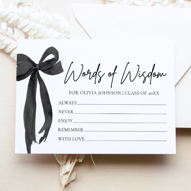 Modern Black Bow Studenten Advice Ord of Wisdom Tilläggskort (Modern Black Bow Graduation Advice Words of Wisdom Card)