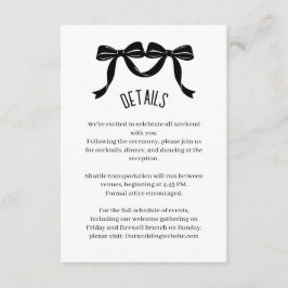 Modern Black bow Wedding Details Enclosure Card Tilläggskort