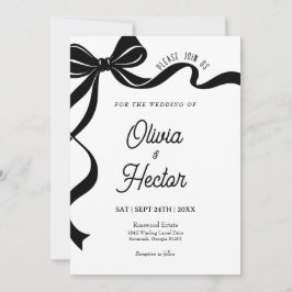 Modern Black Bow Wedding Invitation Inbjudningar