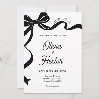 Modern Black Bow Wedding Invitation  Inbjudningar