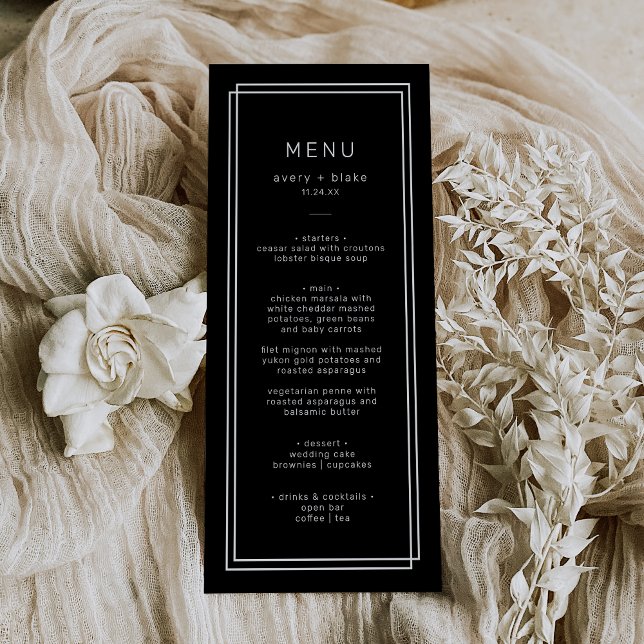 Modern Black Bröllop Menu/AVERY Suite Meny (Modern Black Wedding Menu / AVERY Suite)