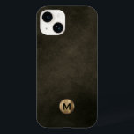 Modern Black Brushed Guld Monogram<br><div class="desc">Enkelt Modern borstad metallisk Guld monogram Emblem Distress Leather Struktur Telefonväska. Elegant borstat metallemblem i guld monogram med monogrammet i modern typografi på en tryckt bakgrund av läder struktur i nyanser av svart kastanjbrun.</div>