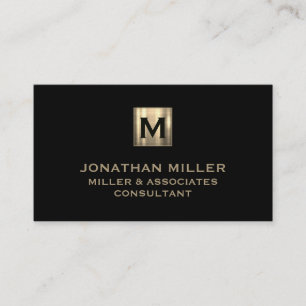 Modern Black Brushed Guld Monogram Visitkort