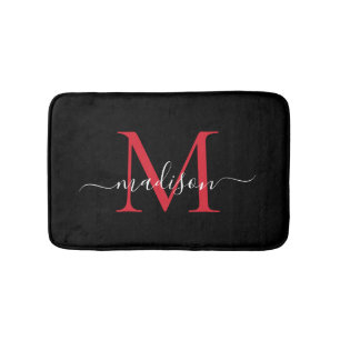 Modern Black Burgundy Red Monogram-Elegant Badrumsmatta