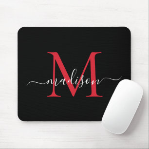 Modern Black Burgundy Red Monogram Girly-skript Musmatta
