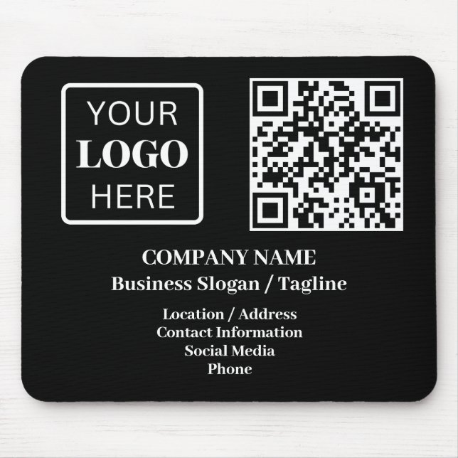 Modern Black Business Namn Logotyp QR-kod Musmatta (Framsidan)