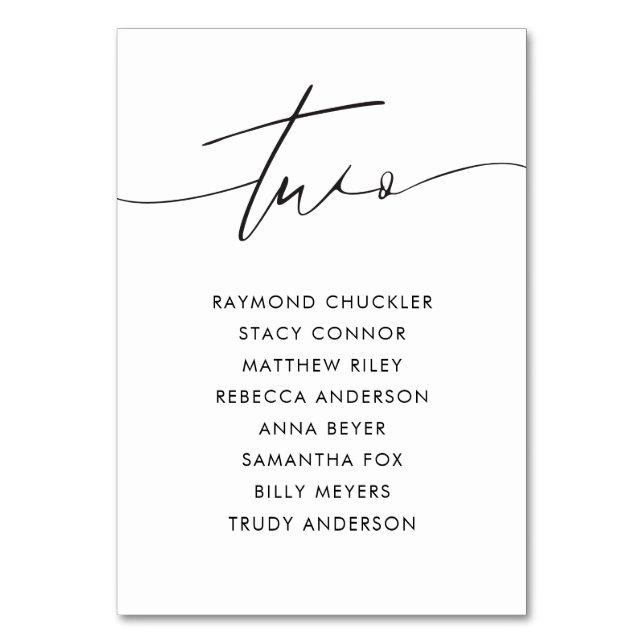 Modern Black Calligraphy Bröllop Bord 2 Bordsnummer (Framsidan)