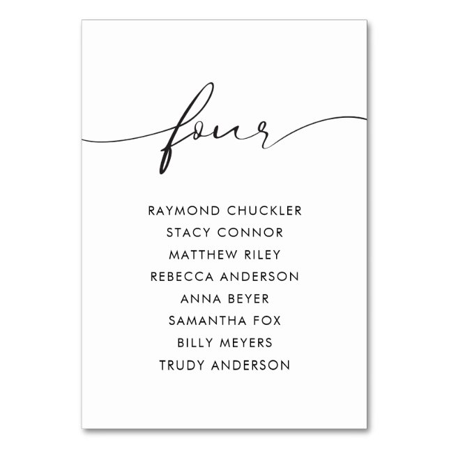 Modern Black Calligraphy Bröllop Bord Fyra Bordsnummer (Framsidan)