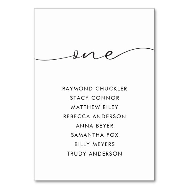 Modern Black Calligraphy Bröllop Bord One Bordsnummer (Framsidan)