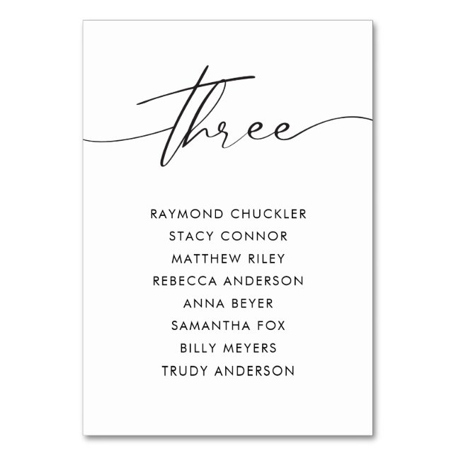 Modern Black Calligraphy Bröllop Bord Three Bordsnummer (Framsidan)