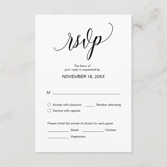 Modern Black Calligraphy, Bröllop Dinner OSA Tilläggskort (Framsida)