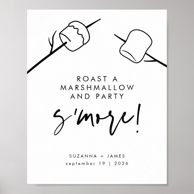Modern Black Calligraphy Marshmallow S'mores Pub Poster (Framsidan)