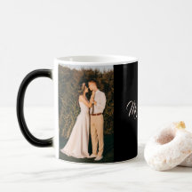 Modern Black Calligraphy Mr & Mrs. Couple Photo