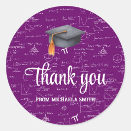 Modern Black Cap Purple Math Graduation Thank You Runt Klistermärke