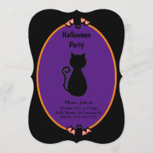 Modern Black Cat & Fladdermöss Halloween-inbjudan