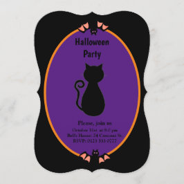 Modern Black Cat & Fladdermöss Halloween-inbjudan Inbjudningar