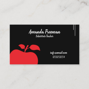 Modern Black Chalkboard Apple Supple Teacher Visitkort