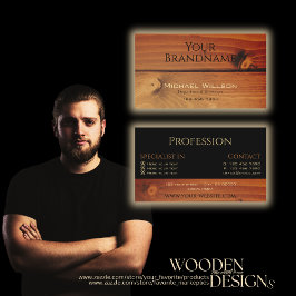 Modern Black Cherry Brown Wood Grain Wooden Boards Visitkort