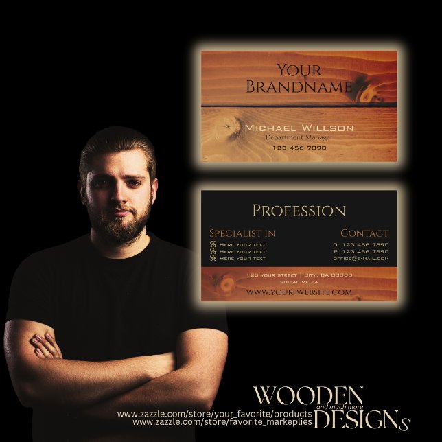 Modern Black Cherry Brown Wood Grain Wooden Boards Visitkort (Skapare uppladdad)