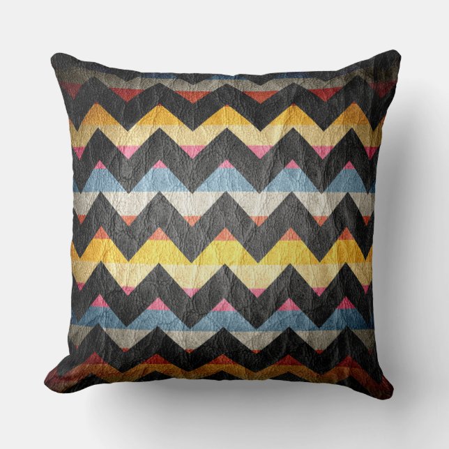 Modern Black Chevron Leather Kudde (Framsida)