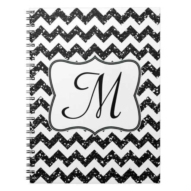Modern Black Chevron Monogram Initial Note Bok Anteckningsbok (Framsidan)