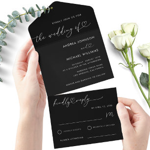 Modern Black Chic Heart-skript Minimalist Bröllop