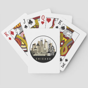 Modern Black Chicago Illinois Skyline Casinokort