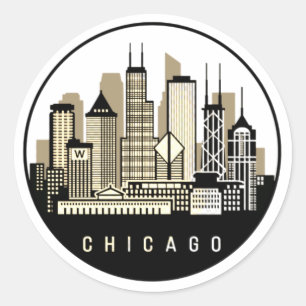 Modern Black Chicago Illinois Skyline Runt Klistermärke