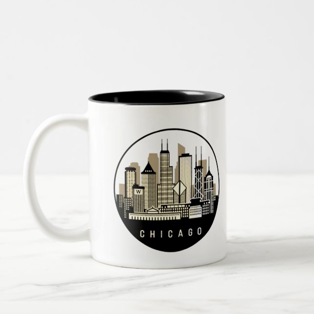 Modern Black Chicago Illinois Skyline Två-Tonad Mugg (Vänster)