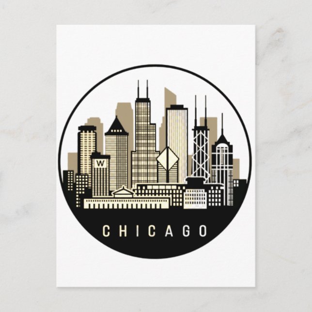 Modern Black Chicago Illinois Skyline Vykort (Framsida)
