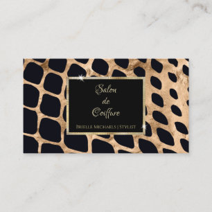 Modern Black Copper and Guld Animal Print Salon Visitkort