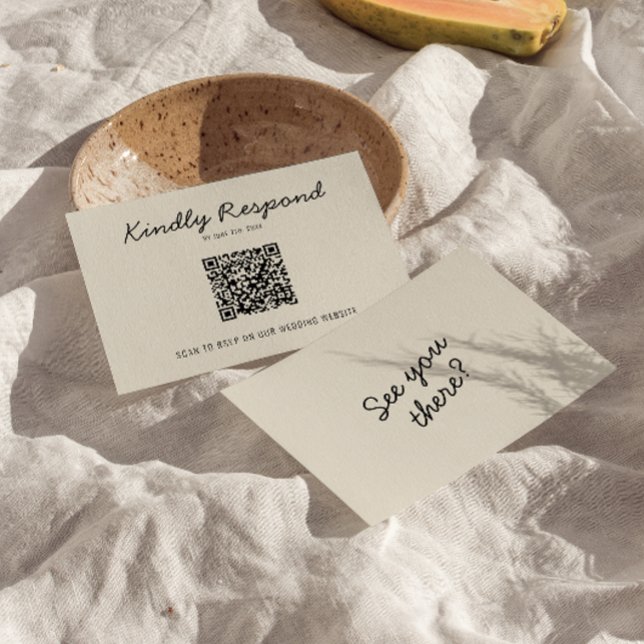 Modern Black Cream QR-kod Bright Retro Bröllop OSA Kort (Skapare uppladdad)