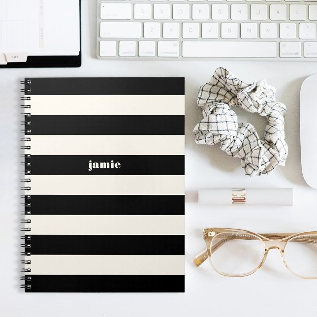 Modern Black & Cream Rand Personlig Anteckningsbok Med Spiral (Skapare uppladdad)
