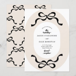 Modern Black Cream Retro Bows Photo Bröllop Inbjudningar