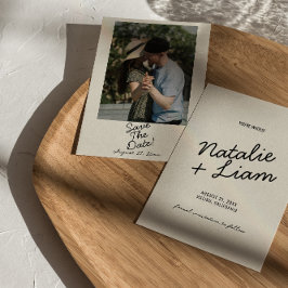 Modern Black Cream Whimsical Retro Photo Bröllop Spara Datumet